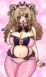 1girls :d chubby chubby_female cute fat gummiwummi gyaru gyaru_gal large_breasts large_thighs sfw solo thick_ass thick_thighs voluptuous voluptuous_female