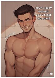 1man ai_generated bathroom chest furbro manly muscular naked