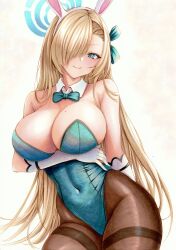 1girls asuna_(blue_archive) asuna_(bunny)_(blue_archive) asuna_(bunny_girl)_(blue_archive) big_breasts blonde_hair blue_archive blue_eyes blush breasts bunny_ears bunny_girl bunnysuit cleaning_&_clearing_(blue_archive) female huge_breasts large_breasts light-skinned_female light_skin millennium_science_school_student solo thick_thighs thighs yosaku_vs_hina