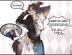 alternate_version_at_source anthro beastars black_bars camel_toe canid canine canis clothing dress english_text eyewear female gender_transformation glasses hi_res hoodie human human_to_anthro hypnosis identity_death juno_(beastars) kaeku letterbox lorrsox loss_of_self male mammal mind_break mind_control mtf_transformation outfit_change panties reality_shift solo species_transformation text topwear transformation underwear wolf