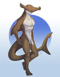 anthro balls conditional_dnp fish flaccid ground_shark hammerhead_shark humanoid_penis kadath male male_only marine nude penis shark simple_background solo standing