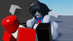 3d animated bbnnuuyy big_ass big_breasts big_penis black_hair blender erika_(the_rr34) grey_body handjob jerkingoff looking_at_viewer made_using_roblox red_skin roblox robloxian self_upload shocked shocked_expression tagme tongue_out