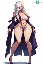 ai_generated big_ass big_breasts bikini curvy heels jujutsu_kaisen large_breasts mei_mei_(jujutsu_kaisen) off_shoulder stable_diffusion string_bikini tagme tiny_waist white_hair wide_hips