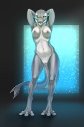 anthro breasts cetacean delphinoid facial_markings female head_markings hi_res mammal marine markings nude pussy solo tongue tongue_out toothed_whale willian_shion yellow_eyes