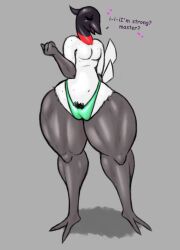 2_toes anthro avian beak bird black_head breasts clothing feathers feet female hi_res jovi_cap solo thick_thighs thong toes underwear white_body