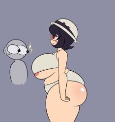 ass bbw belly big_breasts chubby fat_ass filia_(skullgirls) jdkdoodles nipples nude panties skullgirls standing sweat underwear