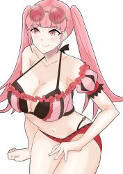 big_breasts bikini breasts cleavage female female_only fire_emblem fire_emblem:_three_houses fire_emblem_heroes hilda_valentine_goneril large_breasts light-skinned_female light_skin maplesugar7324 midriff navel nintendo pink_eyes pink_hair simple_background smirk solo sunglasses sunglasses_on_head swimsuit thick_thighs