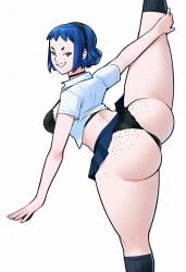 ai_generated ceci_escribano_(hellonearthiii) flat_colors flexible_female freckles freckles_on_ass from_behind hellonearthiii hi_res legs_up looking_back school_uniform standing_split thick_thighs thighs underwear