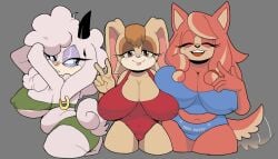 3girls arborialrodent bikini conductor's_wife_(sonic) female furry huge_breasts lanolin's_mother_(sonic) mature_female milf sega sonic_(series) sonic_the_hedgehog_(series) swimsuit vanilla_the_rabbit