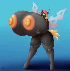 09hankris 2019 absurd_res anthro areola arthropod big_breasts blue_background breast_hold breast_lift breasts changeling female furry gigantic_breasts grin hair heart hi_res holding_breast horn huge_breasts hyper hyper_breasts my_little_pony nipples pussy simple_background smile solo thick_thighs