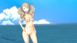 3d 3girls ann_takamaki ass atlus beach blonde_hair breasts casual_nudity confident female_only koikatsu megami_tensei nipples nude ocean outdoors persona persona_5 polatrax pussy standing water