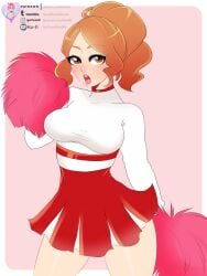 1girls breasts brown_eyes brown_hair cheerleader cheerleader_uniform haru_okumura large_breasts law-zilla lipstick looking_at_viewer makeup persona persona_5 pom_pom_(cheerleading) pom_poms ponytail red_skirt shirt skirt white_shirt