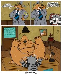 anal anthro ass balls blush canid canine clothed clothing comic duo felid front_view genitals hi_res legs_up looking_pleasured male male/male mammal nude oral pantherine penis rear_view rimming sam_and_max samuel_dog sebboh sex smile solo tiger