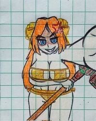 angry angry_face epic_battle_fantasy ginger_hair large_breasts micro_bikini natalie_(ebf) orange_hair smile