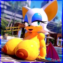 1girls 3d 3d_(artwork) 3d_model anthro areolae bat big_breasts breasts busty chiropteran dialogue female female_only huge_breasts large_breasts looking_at_viewer mobian mobian_(species) mobian_bat nipples nude nude_female outdoors png pool rouge_the_bat sega solo sonic_(series) sonic_adventure_2 sonic_the_hedgehog_(series) tahlian talking_to_viewer text water wings