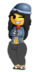 1girls artist_request bandana beanie black_and_white_shoes black_hair black_stripes blue_beanie blue_jacket blush breasts cameltoe edit female female_focus female_only grey_pants jacket long_hair looking_at_viewer medium_breasts meepcity one_eye_closed pants pussy pussy_outline racer_(meepcity) red_bandana roblox roblox_game robloxian shoes smile smiling solo stomach striped_shirt thick_thighs thighs third-party_edit transparent_background video_game white_stripes wink yellow_skin