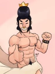 balls bara brawl_stars bull_(brawl_stars) closed_eyes male male_only muscles muscular nose_ring penis pompadour sab_louie smiling solo solo_male thumbs_up