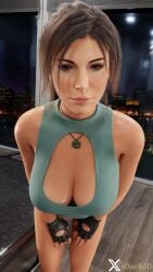 3d bent_over big_breasts breasts brown_eyes brown_hair busty dawdle3d female female_focus female_only hourglass_figure lara_croft lara_croft_(survivor) large_breasts long_hair pinup pinup_pose ponytail tagme tan tan_body tan_skin tomb_raider tomb_raider_(survivor) wide_hips