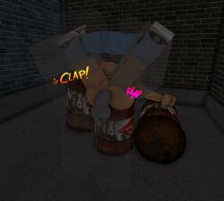 1girls 2boys 3d against_surface alley barrel forced forced_oral holding_legs onomatopoeia oral rape roblox robloxian self_upload spitroast spread_legs tagme tagme_(artist) vaginal_penetration