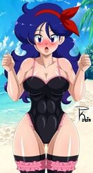 1girls 2019 abs beach black_legwear black_lingerie black_stockings black_thighhighs black_underwear blue_eyes blue_hair blue_sky blush blushing breasts cleavage clothing curly_hair curvy dated dragon_ball eyebrows_visible_through_hair eyelashes female female_only fit fit_female frilled_legwear frilled_thighhighs frills fully_clothed good_launch hair_ribbon huge_breasts launch legwear lingerie long_hair looking_at_viewer lowres matching_hair/eyes muscles muscular muscular_female ocean one-piece_lingerie open_mouth outdoors pk-studios public red_ribbon ribbon sea sexually_suggestive shiny_clothes shiny_hair shiny_skin signature sky standing stockings thick_thighs thigh_gap thighhighs toned_female tongue underwear wide_hips