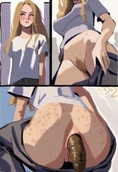 blonde_hair blue_eyes comic original original_character scat scat sweating sweatpants twenty-2 white_shirt