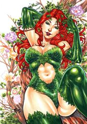 1girls 2019 batman_(series) belly_button big_breasts breasts busty cleavage curvaceous curvy dated dc dc_comics ed_benes_studio eyeshadow female female_only fred_benes ginger gloves green_eyes green_gloves green_leotard green_thighhighs half-closed_eyes human knee_up large_breasts leaf_clothing leaf_hair_ornament leaf_on_head leaves_in_hair leotard lipstick long_hair lying lying_down lying_on_back makeup mascara midriff navel pamela_isley pinup poison_ivy reclining red_hair red_lips red_lipstick signature smile smiling solo stomach supervillain thick_thighs thighhighs thighs voluptuous