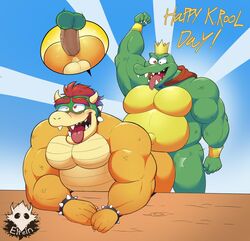 anal anal_sex anthro anthro_on_anthro backsack balls bara barazoku belly blush bowser bracelet breath cape clothing crocodilian crossover crown donkey_kong_(series) duo elfein gay green_scales hair hi_res jewelry k_rool koopa kremling looking_pleasured male male/male male_only mario_(series) musclegut muscular muscular_male nintendo orange_scales panting penetration perineum red_hair reptile scales scalie sex smile spiked_bracelet spikes tongue tongue_out video_games yaoi