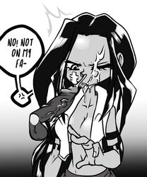 1girls angry artist_request black_hair breasts clothed_female clothing cum cum_on_face dialogue disembodied_penis facial facial_mark female lilirara long_hair monochrome native_american no_bra one_eye_closed shaman_king tattoo text unwanted_cumshot wince