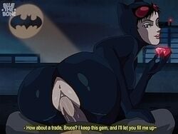 1boy 1girls animated anus artist_name ass bat_signal batman batman_(series) bluethebone bruce_wayne catwoman clothing dc dc_comics duo english_text exposed_anus female male penetration penis pussy retro_artstyle selina_kyle sex straight subtitled text uncensored vaginal_penetration watermark