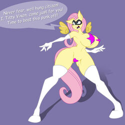 1girls anthro areolae breasts clothed clothing dialogue elbow_gloves english_text equine fluttershy_(mlp) friendship_is_magic furry gloves half-dressed heart heart_pasties jrvanesbroek legwear mask my_little_pony nipple_bulge pasties pegasus sketch star_pasties straight_hair superhero thighhighs titty_vixen_(character) wings