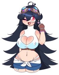 belly_button black_hair byternomar dialgafirewolf keyhole nipple_bulge nipples peachy_(maplestory_2) request tagme