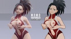 1girls 3d abs areolae armpits belly black_eyes black_hair blue_nails bodysuit breasts crisisbeat edit female looking_away midriff momo_yaoyorozu my_hero_academia navel nipples ponytail smile source_request text thick_thighs watermark wide_hips