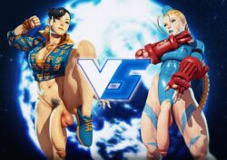 2futas abs alternate_costume areola areola_slip athletic balls black_hair blonde_hair blue_lips blue_lipstick braids breasts cammy_white casual chun-li cleavage clothing color covered_nipples crotchless curvy erect_nipples exposed exposed_balls exposed_penis fighter fighting_stance fingerless_gloves flaccid footwear futa_only futa_with_futa futanari garrison_cap gauntlet half_nude handwear hanging_penis huge_breasts huge_penis human ineffective_clothing intersex john_doe knee_up leotard long_penis midriff muscular_futanari muscular_thighs nipple_bulge nipples no_panties pale_skin penis penis_cutout penis_out penis_to_the_knees pubic_hair skintight standing standing_on_one_leg street_fighter street_fighter_alpha street_fighter_v swimsuit tattoo thick_thighs