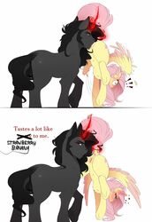 ! anus balls blush cunnilingus dialogue eating_pussy equid equine evehly eye_roll female feral fluttershy_(mlp) friendship_is_magic heart hi_res horn king_sombra_(mlp) magic male mammal my_little_pony oral pterippus pussy sex straight suspension unicorn vaginal_penetration wings