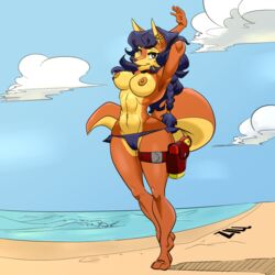 1girls animal_ears anthro armpits arms_behind_head beach belly_button big_breasts bikini bikini_bottom blue_hair breasts brown_eyes brown_fur brown_nipples cameltoe carmelita_fox color_edit curvy ear_piercing edit female fox furry gun hourglass_figure long_hair looking_at_viewer mole mole_under_eye navel ocean outdoors police policewoman shock_pistol sly_cooper_(series) smile smooth_fur swimsuit tail thick thick_thighs thigh_strap toned toned_female voluptuous weapon wide_hips zillford