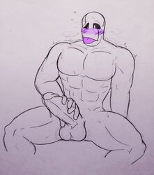 1boy 4_fingers abs ahe_gao balls bara big_balls big_pecs big_penis big_tongue black_eyes blush cum eyes four_pack gaster jerking large_penis male male_only masturbation muscle muscles paper_drawing pecs precum purple_blush purple_tongue redeyedgazer shoulders simple_background sitting sketch spread_legs sweat sweating thick_arms thick_legs thick_penis thick_thighs tongue tongue_out undertale white_background white_sclera white_skin yaoi