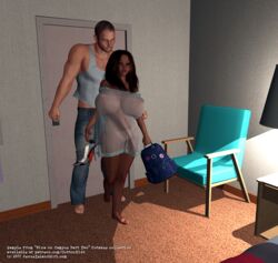 1boy 1girls 2017 3d bag bare_shoulders barefoot bed big_breasts bimbo brown_eyes brown_hair busty chair cottonkidd curvy detailed_background dress english_text erect_nipple erect_nipples eyelashes eyeliner eyeshadow female front_view high_heels holding_object hourglass_figure human indoor inside lipstick long_hair makeup male nina_pequena nipple_bulge pink_lipstick pose posing room see-through shadow shiny shiny_skin tan tan_skin tanline tanlines text voluptuous walking wide_hips