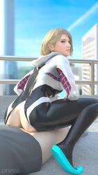 1boy 1girls 3d 9:16 animated ass blonde_hair bodysuit erection female gwen_stacy lynya male marvel no_sound penis reverse_cowgirl_position shorter_than_10_seconds spider-gwen spider-man_(series) straight vertical_video video