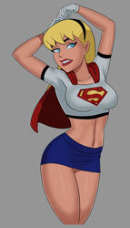 1girls ass black_hairband black_headband blonde_hair blue_eyes breasts busty dc dc_comics dcau eyelashes female female_only hourglass_figure linda_danvers long_hair medium_breasts microskirt solo sunsetriders7 supergirl superman:_the_animated_series superman_(series) tagme tight_skirt wide_hips