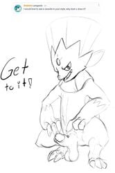 1boy 2019 anthro ask_blog digital_media_(artwork) humanoid_penis inviting male male_only nintendo no_nipples nsfsushi nude partially_colored penis pointing pokémon_(species) pokemon pokemon_dppt sketch solo squatting testicles text video_games weavile