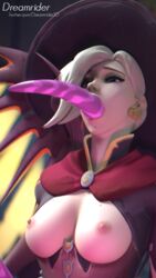 1girls 3d all_the_way_through alternate_costume areolae blender breasts dreamrider fellatio female mercy nipples oral overwatch tentacle tentacle_sex witch_mercy