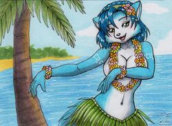 5:7 alternate_breast_size anthro beach big_breasts blue_and_white_fur blue_fur blue_hair blue_hair_female blue_sky breasts canid canid_humanoid canine canine_ears canine_humanoid clothed clothing clouds convenient_censoring detailed_background e621 e621_post_recursion female fox fox_girl fox_humanoid fur glistening_hair grass_skirt green_eyes green_eyes_female hair hula hula_dancer krystal leafs lei mammal navel nintendo outdoors palm_tree public_topless questionable sand seaside shiny_fur short_blue_hair short_hair short_hair_female sky smiling_at_viewer solo star_fox tongue topless tree vani-fox video_game_character video_games white_fur