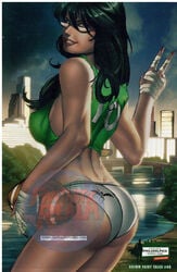 1girls alternate_costume ass bandages big_breasts black_hair breasts busty comic_cover dat_ass distracting_watermark fairy_tales female female_only football_(american) from_behind glasses green_eyes green_shirt grimm_fairy_tales_zenescope grimms'_fairy_tales holding_ball human large_breasts lipstick long_hair mike_debalfo nail_polish nei_ruffino nipple_bulge official_art panties peace_sign philadelphia philadelphia_eagles pinup red_lips red_lipstick red_nail_polish red_nails scan scan_artifacts sela_mathers shirt short_shirt solo text watermark white_panties zenescope