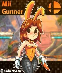 1female 1girls ass big_ass big_thighs black_bodysuit bodysuit breasts brown_hair bunnysuit cameltoe female female_only gloves looking_to_the_side mii mii_gunner mii_gunner_(smash_4) navel nintendo orange_background posing skin_tight solo solo_female solo_focus super_smash_bros. super_smash_bros._for_nintendo_3ds_and_wii_u thick thick_ass thick_thighs thighs voluptuous voluptuous_female wide_hips zadicnsfw