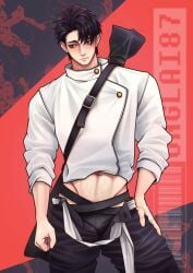 1boy black_eyes black_hair black_underwear blush blush hand_on_hip jujutsu_kaisen male male_only onglai87 solo solo_focus solo_male student teenager underwear young younger_male yuta_okkotsu