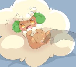 1girls 2017 ambiguous_gender blue_background bodily_fluids brown_body censored digital_media_(artwork) duo empty_eyes female flying_sweatdrops horn hyakkankan kemono mammal nintendo open_mouth orange_eyes pokémon_(species) pokemon pokemon_(species) pokemon_bw pov pussy semi-anthro shadow simple_background size_difference smaller_female solo_focus sweat sweatdrop tongue video_games whimsicott