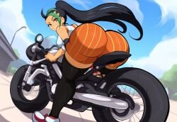 ai_generated ass big_ass bike dark-skinned_female dark_skin female looking_at_viewer motorcycle mullon nemona_(pokemon) novelai pokemon pokemon_sv solo