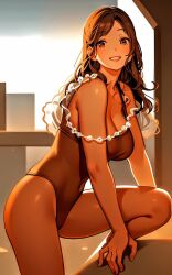 1girls adult ai_generated ai_hands artist_request bare_arms bare_legs breasts brown_eyes brown_hair character_request cleavage female female_only human large_breasts long_hair mature solo source_request tagme