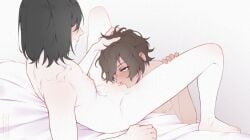 2boys age_difference bed black_hair blush blushing_at_another blushing_male brown_eyes brown_hair brunet bungo_stray_dogs bungou_stray_dogs clitoral_stimulation clitoris cunnilingus cuntboy cuntboy/male cuntboy_on_male dazai_osamu duo duo_focus eating_out eating_pussy fyodor_dostoevsky hand_in_hair hand_on_head hands_on_thighs himcot intersex legs_apart licking licking_pussy light-skinned_male light_skin naked nude nude_male older_cuntboy on_bed oral oral_sex osamu_dazai pale-skinned_male pale_skin pussy_eating seductive_look yaoi