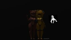 2girls ass big_ass big_breasts black_background cally3d chud clothing cryptiacurves edit five_nights_at_freddy's fnaf freddy_(fnaf) fredina's_nightclub fredina_(cally3d) frenni_fazclaire furry_female furry_only golden_freddy_(fnaf) golden_fredina_(cally3d) panties type_0